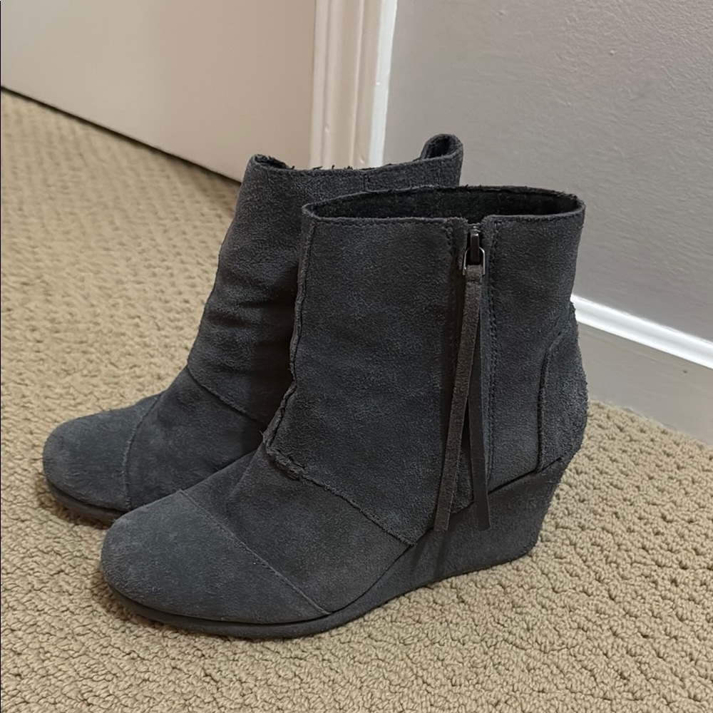 Toms Gray Ankle Booties with Wedge Heel